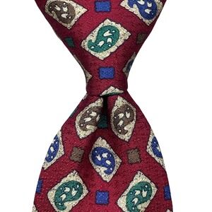 Gitman Bros Vintage Mens Silk Tie Burgundy Paisley Geometric Hand Made 3.25 x 54